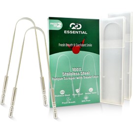 Rascador De Lengua De Acero Inoxidable Para Adultos Con Estuche De Viaje (Paquete De 2) - Limpiador De Acero Inoxidable Para La Higiene Diaria, Reduce El Mal Aliento - Esenciale
