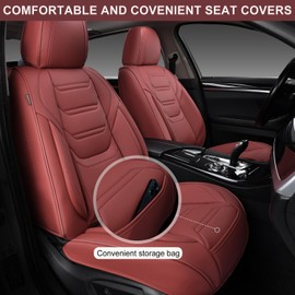 TIEHESYT Leather Seat Covers Front Pair with Lumbar Support, Breathable and Waterproof Car Seat Cover, Universal Seat Covers for Cars, Trucks, SUVs, Sedans, Pickups, Airbag Compatible, Martha Red