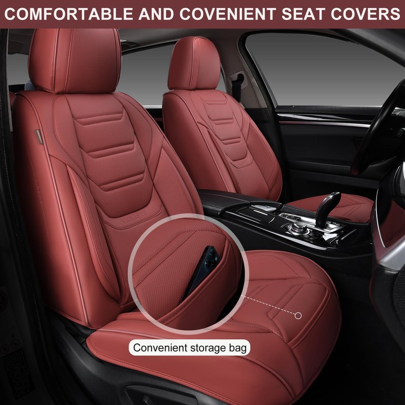 TIEHESYT Leather Seat Covers Front Pair with Lumbar Support, Breathable