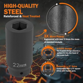 77110 Harmonic Balancer Socket 22mm Crank Bolt Socket Heavy-Duty Impact Sockets Tool 3 Times Momentum Power