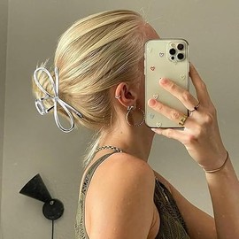 2 PACK Large Bowknot Shark Hair Clips for Women Thick Hair Claw Clips Hair Accessories for Women (Style1, One size)