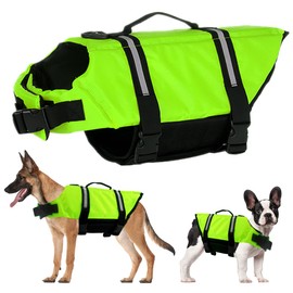 Schwimmweste Hund, FainFun Hunde Schwimmwesten Klein, Schwimmweste Hai Hund, Schwimmweste für Hunde mit Starkem Auftrieb für die Notfallrettung(Grün XL)