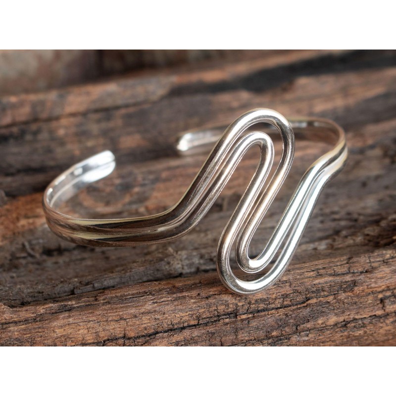 Fly Style Sterling Silver Bangle - Wave Bangle - Silver