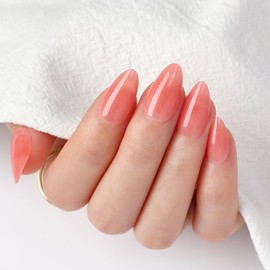 Artquee Press on Nails Clear Pink Coral Glossy Short Almond Fake Nails Tips Reusable Artificial False Nails 15 Sizes - 30 Nail Kit