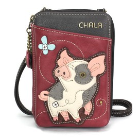 CHALA Wallet Crossbody Cell Phone Purse - Women Faux Leather Multicolor Handbag with Adjustable Strap, Spotted Pink Pig - Berry, Small