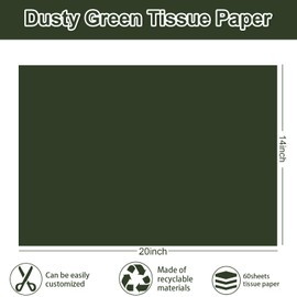 JarThenaAMCS 60 Sheets Dusty Green Tissue Paper Gradient Forest Color Wrapping Paper Decorative Art Paper for Birthday Baby Shower Party DIY Crafts, 14 x 20 Inch