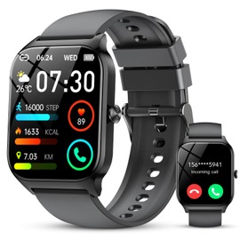 CASCHO Smartwatch Damen Herren, 1.85" HD Smart Watch, 115+ Modi, Fitness Tracker mit Bluetooth Telefonie, IP68 Wasserdicht Schrittzähler Uhr mit bis zu 30 Tage Standby für iOS und Android - Dunkelgrau