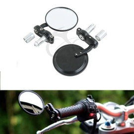 TCMT Black Motorcycle Round 7/8" Bar End Rearview Side Mirrors For Bobber Cafe Racer