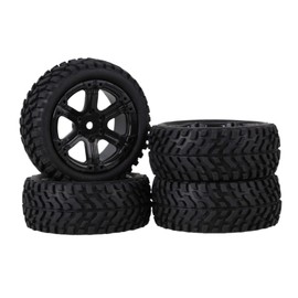 Mxfans 4 Pieces in Black Plum Blossom Pattern Rubber Tire & Black Plastic 6 Spokes Wheel Rims RC 1: 10 onro-dore-singuka- For