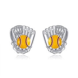 JERWLI Softball Earrings for Women 925 Sterling Sliver Sports Ball Earrings Softball Stud Earring Sports Jewellery Gifts for Women Lover