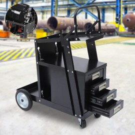 4 Drawers Rolling Welding Cart,Welding Trolley with Wheels and Gas Tank Storage,Heavy Duty Steel Cabinet Welder Cart for MIG TIG ARC Welder and Plasma Cutter,Black