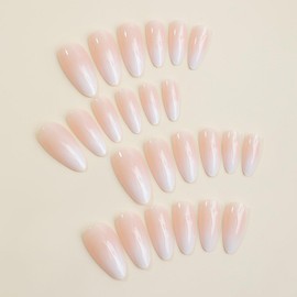 Cubahop 24pcs Almond Nude Gradient Nails Full Cover Fake Nails Stick on Nails for Women and Girls