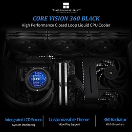 Thermalright CORE Vision 360 Black CPU AIO Cooler,IPS LCD Screen with 480 * 480 Resolution,for AM5&Intel 1700/1851,High-Performance 360 Specs Water-Cooled Radiator with 2.1in Removable Display