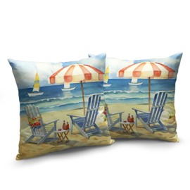 Kwlegh Summer Beach Themed Pillow Covers Beach Chair Throw Pillow Covers 18x18 Set of 2 Ocean Seaside Scenery Pillowcase Double Sided Printing Cushion Case for Living Room Patio Sofa