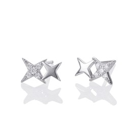 Namana Small Star Earrings in 925 Sterling Silver, Tiny Star Stud Earrings for Women and Girls, Simple Silver or Gold Stud Earrings for Women with Stars and Cubic Zirconia Stones, Sterling Silver