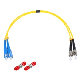 MECCANIXITY 1Pcs 1Ft SC-ST/UPC Fiber Optic Patch Cable Single Mode Duplex Cable with 2Pcs ST Simplex Coupler LSZH Jumper Fiber Optical for Network Transceiver Instrumentation,OS2 Grade