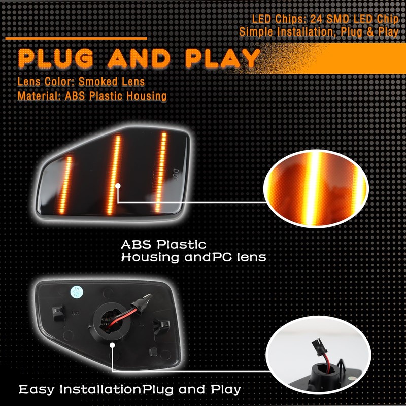 ZDEERAOTO LED Front Headlight Side Marker Light Amber Turn Signal