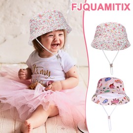 Fjquamitix 2Pcs Girls Bucket Hat, Adjustable Girls Sun Hats, Foldable Kids Sun Protection Toddler Sun Hat, UPF 50+ for Boy Girl Outdoor Beach Play