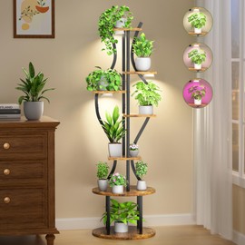 Plant Stand Indoor with Grow Lights, 7 Tier Tall Metal Plant Shelf for Multiple Plants, 55″ Lighted Plants Shelves Corner Flower Holder, Vase Shape Plant Display Rack for Home Living Room Patio