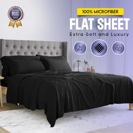 Sunshine Comforts Microfiber Flat Sheets King Size Breathable, Anti Wrinkle, Shrink and Fade Resistant 200 Thread Count Bed Sheets Bedding & Linen 260 x 254cm Black Bedding King Size Flat Sheets