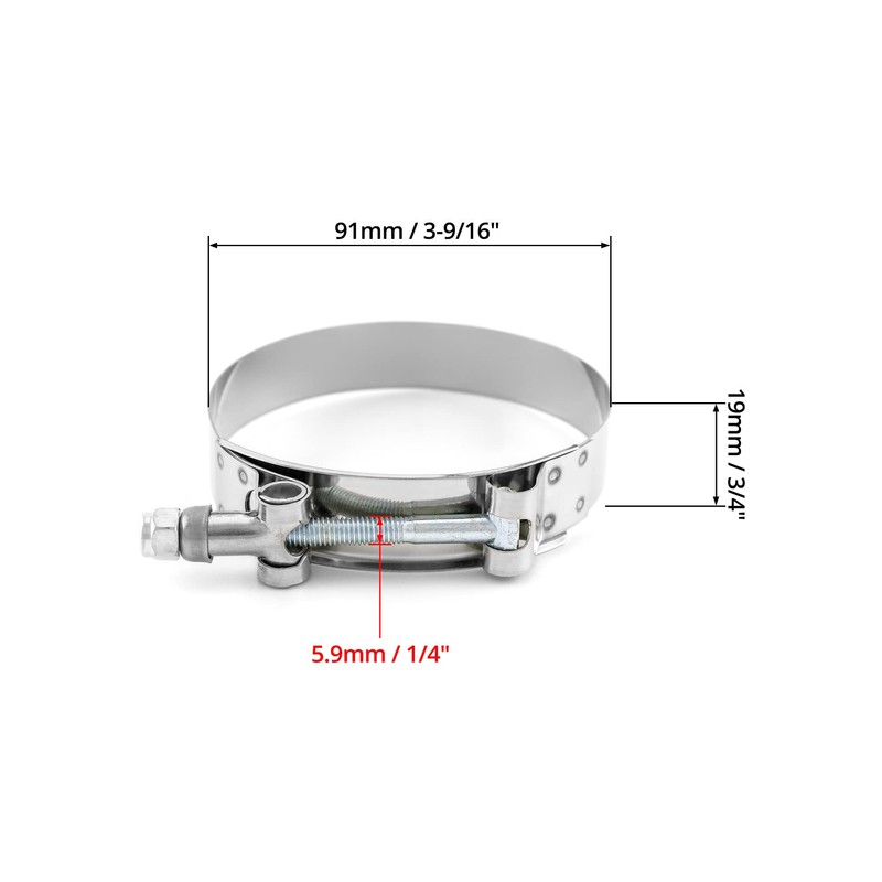 QWORK 3" T-Bolt Hose Clamp Stainless Steel, Working Range 83mm-91mm