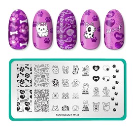 Maniology Pawsitive Vibes Nail Stamping Plate, Adorable Puppy Stamp Plates, Woof-Worthy Manicure Designs, Playful Paw Print Patterns