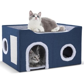 Gosipeya Cat House for Indoor Cats – Foldable Cat Cave & Covered Cat Bed, Cozy Hideaway for Small Pets and Large Cats (23.6"x16"x12.8"),Navy Blue