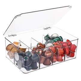Coffee Pod Holder, Coffee Pods Storage for Counter, Clear Organizer for K Cup, Compatible with Nespresso OriginalLine VertuoLine Capsules & Keurig Pods, Acrylic Coffee Pods Holder with Lid - Clear