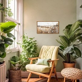 TWNSLLA Vintage Wall Art Framed,Spring Wildflower Field Landscape Art Prints,Farmhouse Wall Art Bedroom Retro Country Canvas Painting Meadow With Flower Art Wall Decor,Vintage Bathroom Decor Wall Pictures,18"x10"