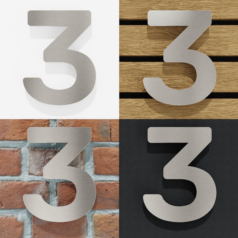 N-01-3-E Stainless Steel House Number 3 - Solid, Weatherproof and