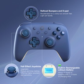 8Bitdo Ultimate 2C Bluetooth Controller (Hall Effect Joystick Update) - for Switch, with Remappable L4/R4 Bumpers, 6-axis Motion Control, Rumble Vibration and Turbo Function (Dark Blue)