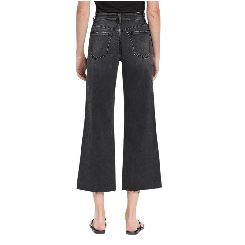 Flying Monkey Women's High-Rise Raw Hem Cropped Wide Leg Jeans