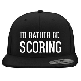 I'd Rather Be Scoring - Embroidered Structured Flat Bill Hat | Trendy Baseball Cap for Men and Women | Modern Cap in Snapback Closure | Black | One Size