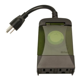 Woods 50011 Outdoor 24-Hour Plug-in Mechanical Timer with 2 Grounded Outlets; Energy Saving; Quick Tool Free; Weatherproof Housing; Programmable Settings; 6-Inch Cord; Black