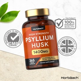 Psyllium Husk Capsules 1400mg | Fibre Supplement | High Strength Psyllium Husk Powder | 365 Vegan Capsules | Natural Prebiotic | by Horbaach