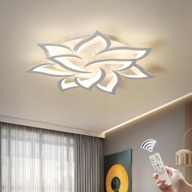 Garwarm Dimmable LED Ceiling Light, 72W Modern Acrylic Flush Mount Ceiling Lamp with Remote Control Metal Flower Shape Chandelier Lighting Fixture for Living Room Bedroom Kitchen