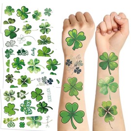 YKZFUI 10 Sheets St. Patrick's Day Temporary Tattoos for Kids, St Patricks Day Party Supplies Green Shamrock Fake Tattoos Stickers Cute Irish Clover Water Transfer Decorations Party Favors for Boys Girls