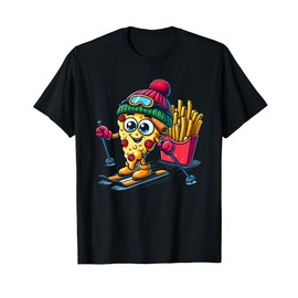 Ski Lesson Pizza French Fry Skiing Pizza Lover T-Shirt