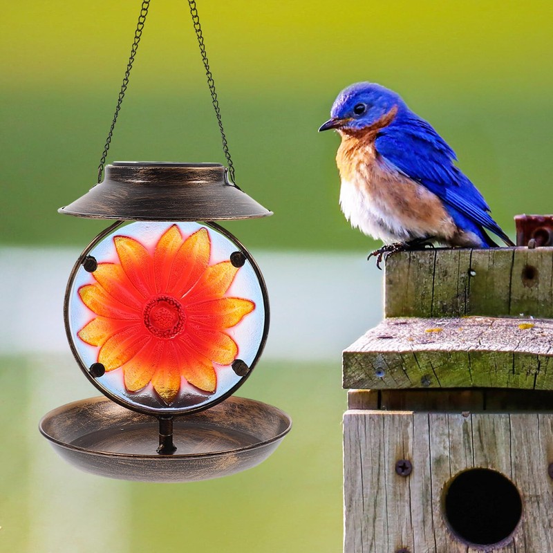 BESPORTBLE Solar Bird Feeder Solar Lamp Hanging Metal Bird Feeder