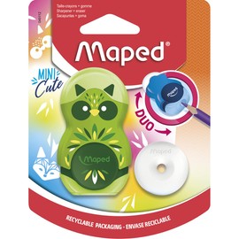 Maped - 2 en 1 goma/sacapuntas LOOPY MINI CUTE, recargable, incluye 1 borrador de repuesto - Color aleatorio - Para lápices finos