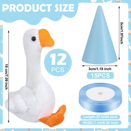 Blueweenly 12 Sets One Silly Goose Birthday Decor 1st Baby Shower Party Favor Gift 7. 1 Inch White Geese Plush Stuffed Animal with Mini Party Hats and Ribbons(Elegant,Blue)