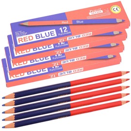 GBKDQQ Pack of 48 coloured pencils, hyphenation pencils, bicolour red and blue, special marker pen with double tip, non-erasable coloured pencils. Can be used for plotting