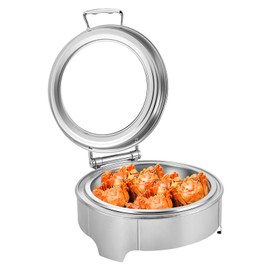 Silencear Electric Round Chafing Dish Buffet Set, 6.34QT Electric Chafing Dish Chaffing Servers With Glass Lid Stainless Steel Chafers Buffet Food Warmer Set, 9 Heating Levels