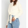 Okiwam Women's Long Sleeve Cropped Sweaters Casual Knit Pullover Tie
