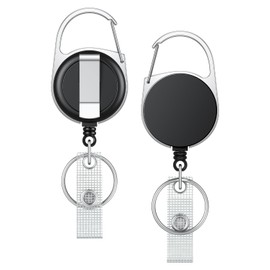 Uniclife 2 Pack Retractable Keychain, Retractable Badge Reel, Heavy Duty Badge Holder Clip for Keys and ID Card, Black Key Chain Extender with Carabiner Belt Clip and Key Ring