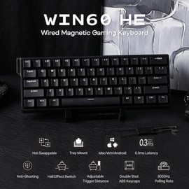 EPOMAKER Aula WIN60 HE 60% Wired Magnetic Keyboard with Adjustable Actuation, 8000 Hz Polling Rate, Hall Effect Switches, Hot-Swap, for FPS Games (Black)