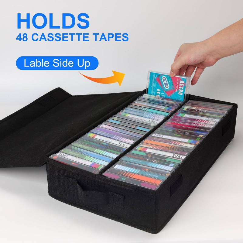 BOATISLE Cassette Tape Storage Box with Handles and Lid –