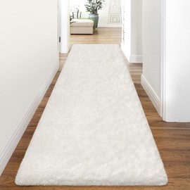 TENNOLA 3x10 Feet White Soft Shag Runner Rug for Bedroom Fuzzy Fluffy Rugs with Non-Slip Bottom for Hallway Bedside Living Room Dorm, Furry Area Rug for Nursery Playroom Indoor Home Decor