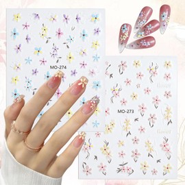 5D Embossed Flowers Nail Stickers 2 Sheets Engraved Cute Self Adhesive Floral Nail Art Stickers Spring Summer Flowers for Nails DIY Manicure Decoration