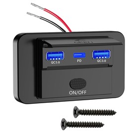 VOANZO USB C Charging Socket, 72W 3 Port Car Charger Socket With ON/Off Button,Dual 18W QC3.0 & 30W PD Type C Quick Charge Socket Outlet For 12V/24V Motorcycles